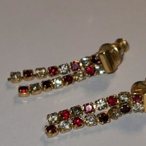 Monet Gold Earrings with Ruby Red and Clear Crystals
